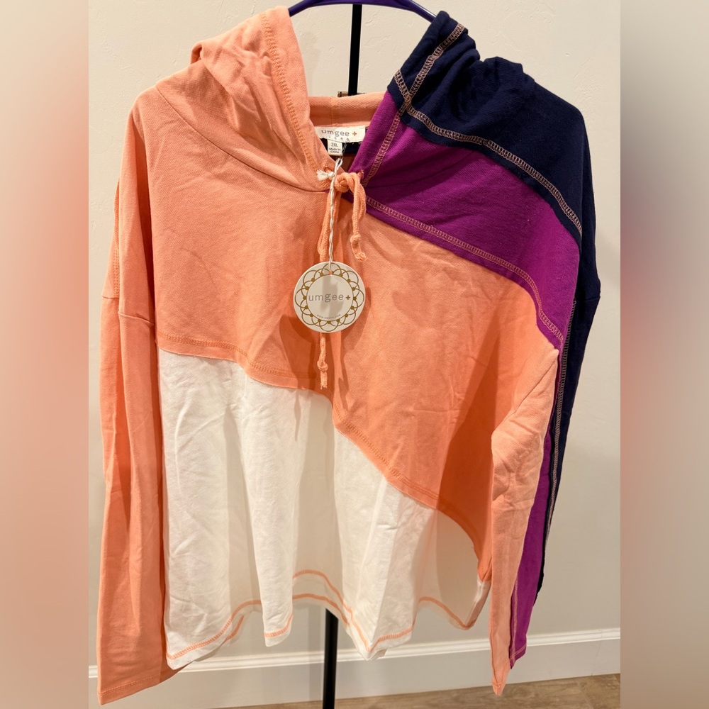 Umgee 2XL Color Block Hooded Top NWT